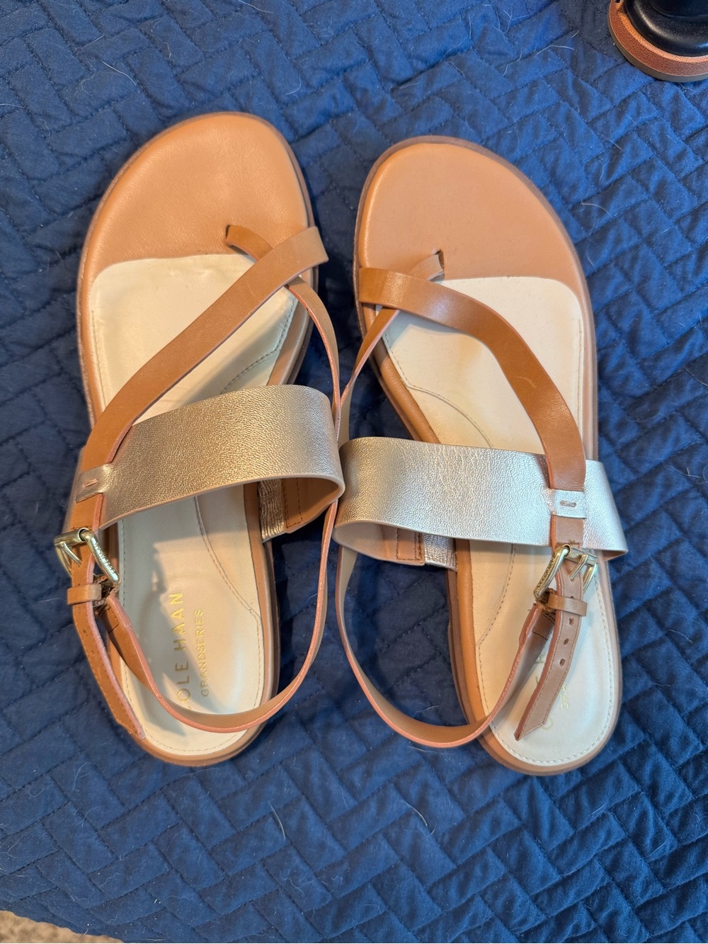 Cole Haan Tan and Gold Leather Slingback Sandals